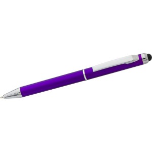 Długopis przekręcany, touch pen ze srebrnymi elementami.