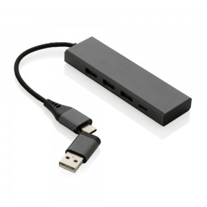 Hub USB 2.0 z USB C, aluminium z recyklingu