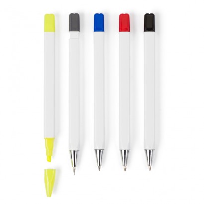 Ołówek, zakreślacz i 3 długopisy
