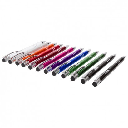 Długopis z kolorowym trzonem i srebrnymi elementami