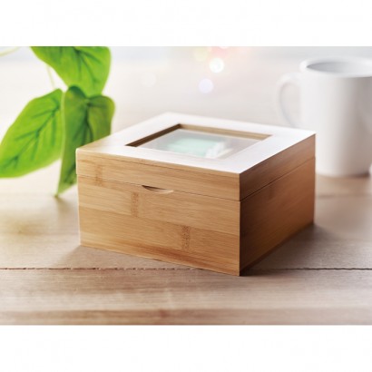 Bambusowe pudełko na herbatę ze szklaną pokrywką