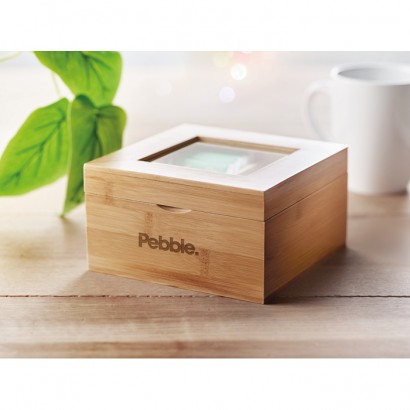 Bambusowe pudełko na herbatę ze szklaną pokrywką
