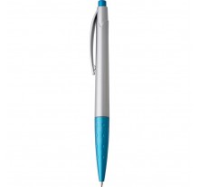 Długopis ze srebrnym korpusem i klipem, kolorowe e