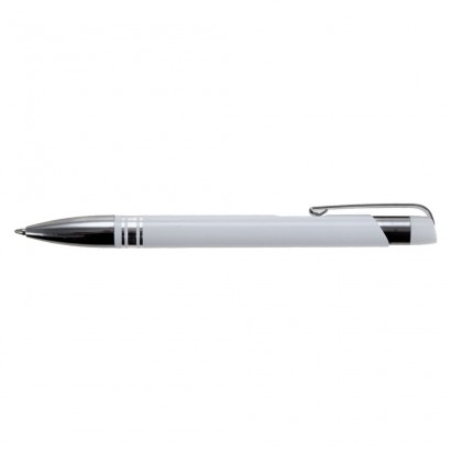 Długopis ze srebrnymi elementami w metalowym etui