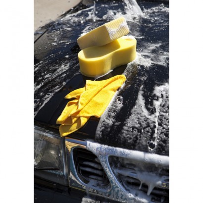 Zestaw do mycia samochodu w pokrowcu, wewnątrz: gą