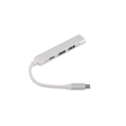 Rozdzielacz HUB USB z kablem typ C - ROSKO - srebrny Rozdzielacz HUB USB z kablem typ C - ROSKO - srebrny